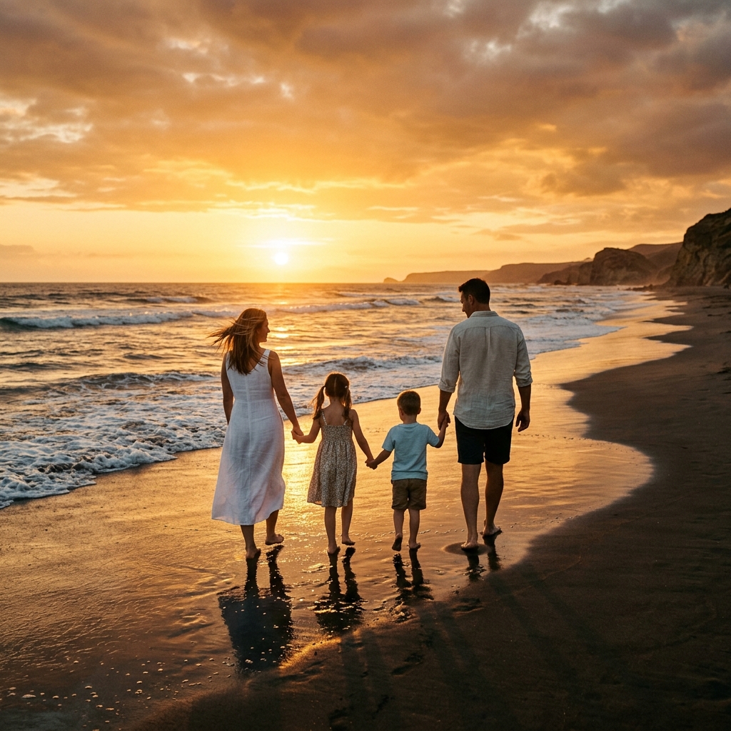 Família na praia